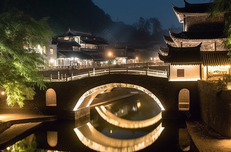 旅游景点拱桥古房屋建筑夜景,高清,摄影图,摄影图片,图片大全,摄影图免费下载